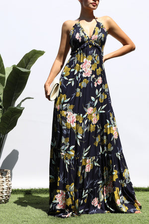 DD8461, FLORAL SMOCKED TOP MAXI DRESS