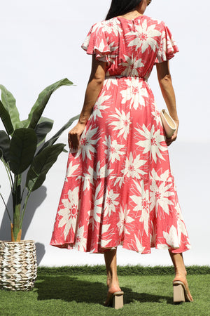 DD8280, PRINTED RUFFLE HEM MIDI DRESS