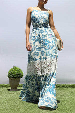 DD8370, LEAF LACE MAXI DRESS