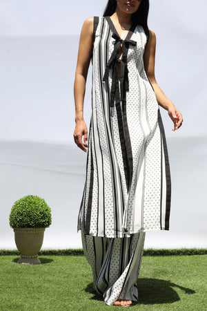 DD8395, POLKA DOT LONG VEST AND PANTS SET