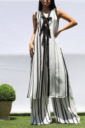 DD8395, POLKA DOT LONG VEST AND PANTS SET
