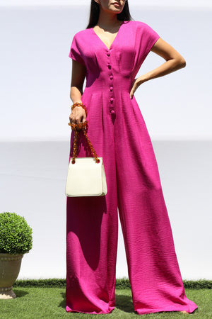 DD8383, LOOSE FIT BUTTON DOWN JUMPSUIT