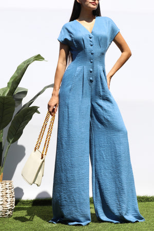 DD8383, LOOSE FIT BUTTON DOWN JUMPSUIT