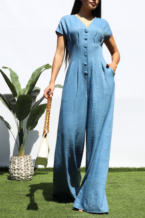 DD8383, LOOSE FIT BUTTON DOWN JUMPSUIT