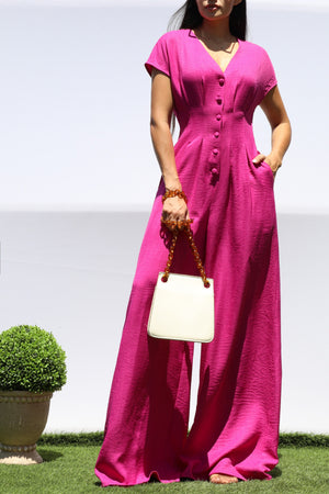 DD8383, LOOSE FIT BUTTON DOWN JUMPSUIT