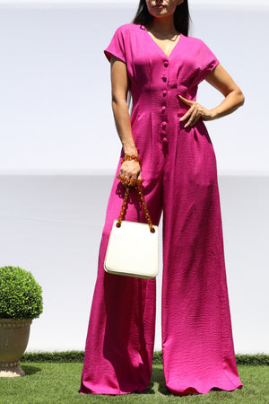 DD8383, LOOSE FIT BUTTON DOWN JUMPSUIT
