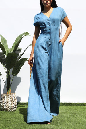 DD8383, LOOSE FIT BUTTON DOWN JUMPSUIT