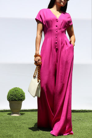 DD8383, LOOSE FIT BUTTON DOWN JUMPSUIT