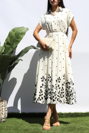 DD8401, POLKA DOT BUTTON DOWN MIDI DRESS