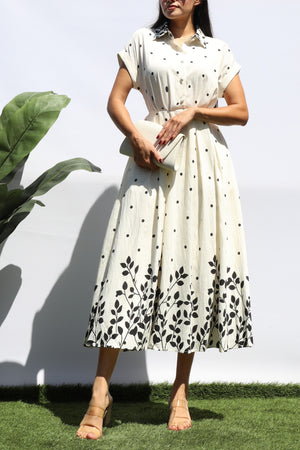 DD8401, POLKA DOT BUTTON DOWN MIDI DRESS
