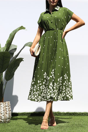 DD8401, POLKA DOT BUTTON DOWN MIDI DRESS