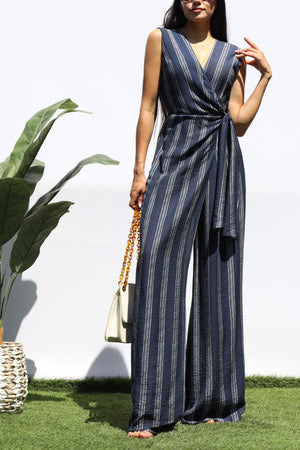 DD8415, LOOSE FIT WRAP FLARE-LEG JUMPSUIT
