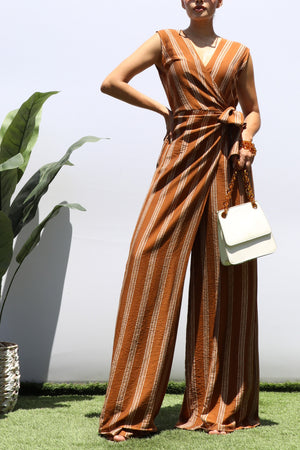 DD8415, LOOSE FIT WRAP FLARE-LEG JUMPSUIT