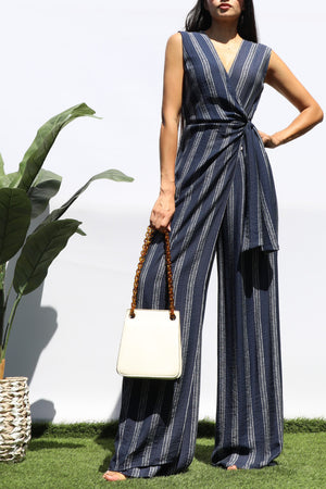 DD8415, LOOSE FIT WRAP FLARE-LEG JUMPSUIT