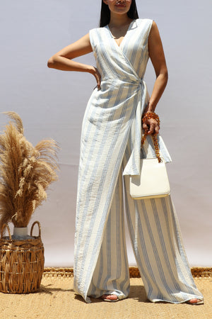 DD8415, LOOSE FIT WRAP FLARE-LEG JUMPSUIT