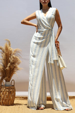 DD8415, LOOSE FIT WRAP FLARE-LEG JUMPSUIT