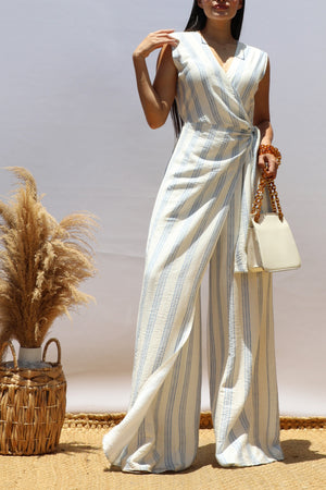DD8415, LOOSE FIT WRAP FLARE-LEG JUMPSUIT