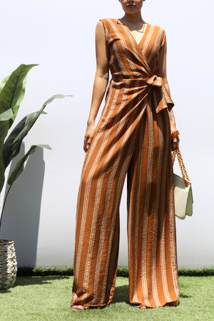DD8415, LOOSE FIT WRAP FLARE-LEG JUMPSUIT