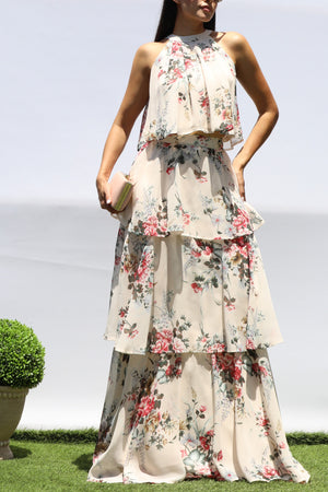 DD8457, FLORAL TOP AND TIERED SKIRT SET