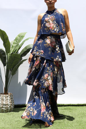 DD8457, FLORAL TOP AND TIERED SKIRT SET