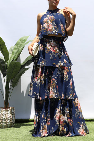 DD8457, FLORAL TOP AND TIERED SKIRT SET