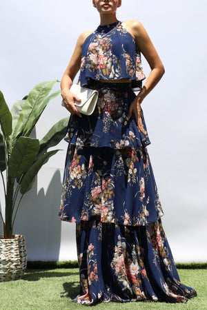 DD8457, FLORAL TOP AND TIERED SKIRT SET