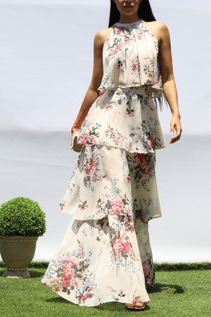 DD8457, FLORAL TOP AND TIERED SKIRT SET