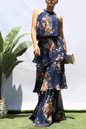 DD8457, FLORAL TOP AND TIERED SKIRT SET