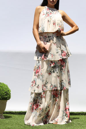 DD8457, FLORAL TOP AND TIERED SKIRT SET