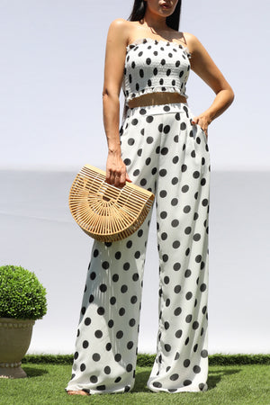 DD8253, POLKA DOT SMOCKED TOP AND PANTS SET