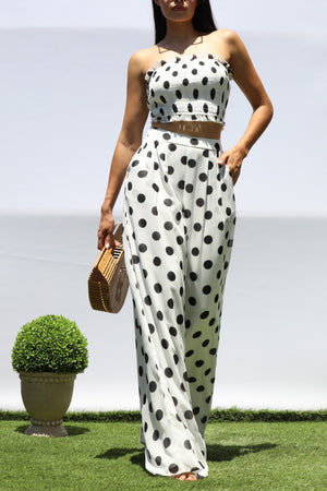 DD8253, POLKA DOT SMOCKED TOP AND PANTS SET