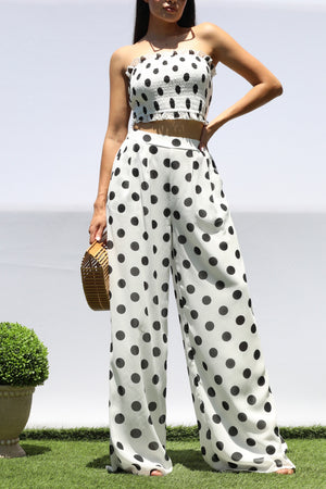 DD8253, POLKA DOT SMOCKED TOP AND PANTS SET