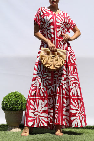 DD8451, PRINTED LOOSE FIT TIERED MAXI DRESS