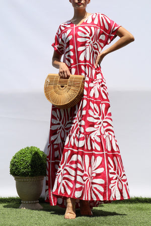 DD8451, PRINTED LOOSE FIT TIERED MAXI DRESS