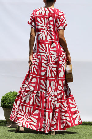 DD8451, PRINTED LOOSE FIT TIERED MAXI DRESS