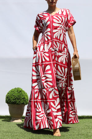 DD8451, PRINTED LOOSE FIT TIERED MAXI DRESS