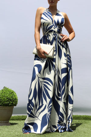 DD8417, LEAF PRINTED DEEP V MAXI DRESS