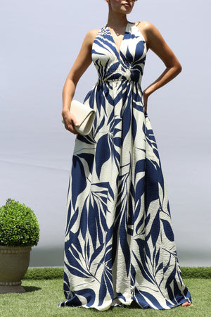 DD8417, LEAF PRINTED DEEP V MAXI DRESS
