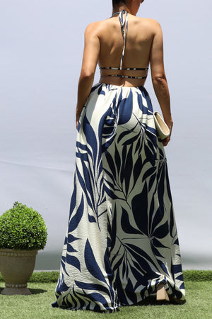 DD8417, LEAF PRINTED DEEP V MAXI DRESS