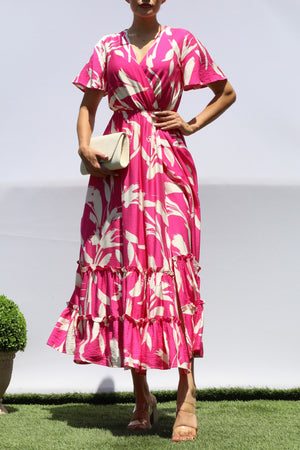 DD8398, PRINTED SMOCKED TOP MIDI DRESS