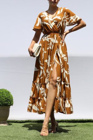 DD8398, PRINTED SMOCKED TOP MIDI DRESS