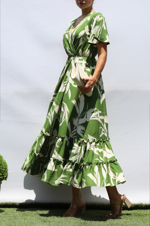 DD8398, PRINTED SMOCKED TOP MIDI DRESS