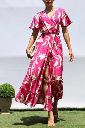 DD8398, PRINTED SMOCKED TOP MIDI DRESS