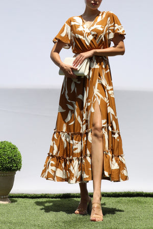 DD8398, PRINTED SMOCKED TOP MIDI DRESS