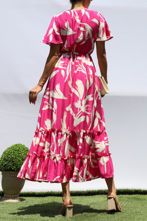 DD8398, PRINTED SMOCKED TOP MIDI DRESS