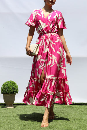 DD8398, PRINTED SMOCKED TOP MIDI DRESS
