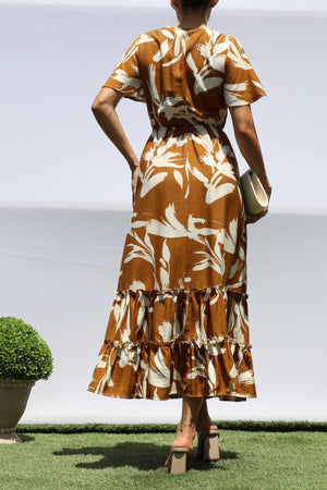 DD8398, PRINTED SMOCKED TOP MIDI DRESS
