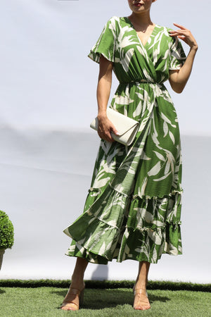 DD8398, PRINTED SMOCKED TOP MIDI DRESS
