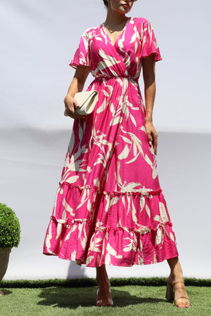DD8398, PRINTED SMOCKED TOP MIDI DRESS