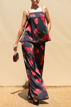 DD8715, Rose Printed Satin Cami Top & Pants Set